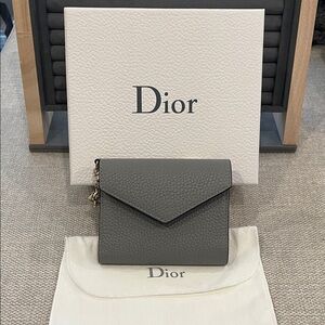 💯 AUTHENTIC Dior Diorissimo Compact Wallet Grey Grained Leather